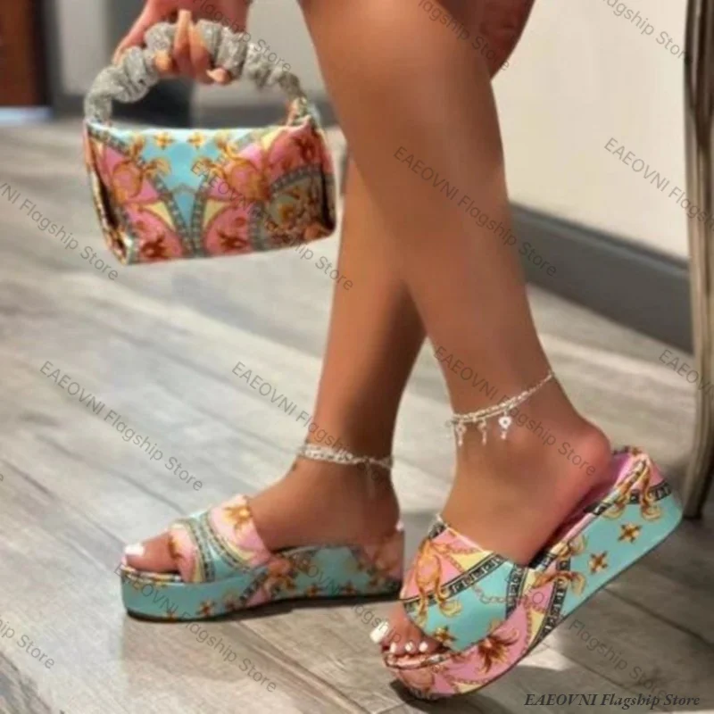 Vintage Sandals Women High Heel Fashion Embossed Print Lightweight Roman Slipper Large Size Women Shoes Wedge Sandals zapatillas