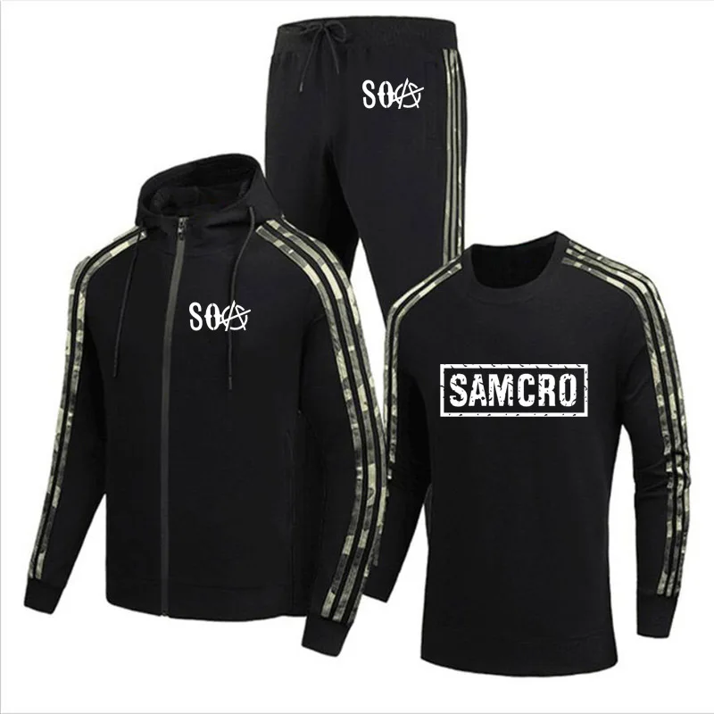 

Spring Autumn SOA Sons of anarchy the child SAMCRO Printed Men's jackets Cotton Men's jacket + sweater + pants three-piece suit