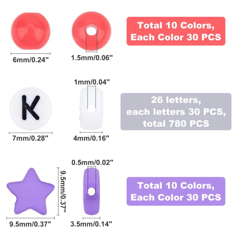 1380Pcs Wholesale Acrylic Beads Mixed Star Round Letters Loose Spacer Bead for DIY Necklace Bracelet Earring Jewelry Making