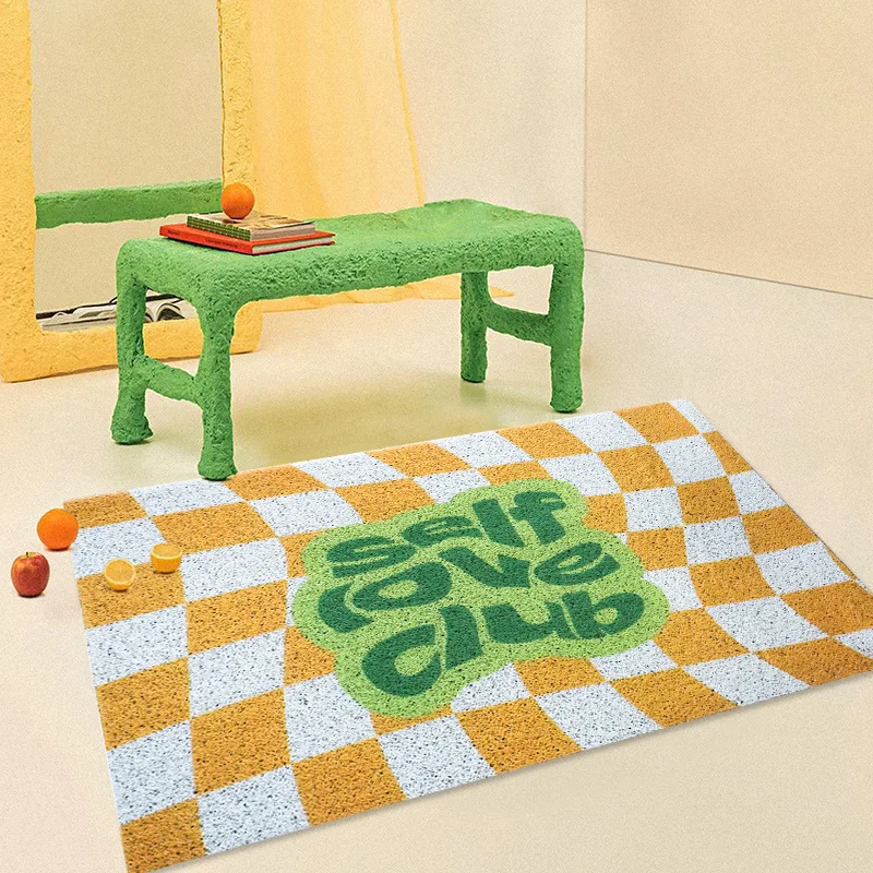 

Creative Checkerboard Door Mat Hallway Mat Household Non-slip Welcome Mats for Front Door Love Rug Door Mats Outdoor Yellow Rug