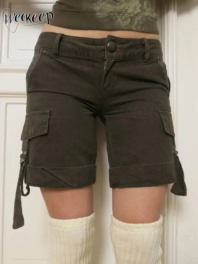

Weekeep Vintage Denim Shorts Grunge 2000s Low Rise Baggy Cargo Pants Streetwear y2k Pockets Patchwork Short Jeans Harajuku Chic