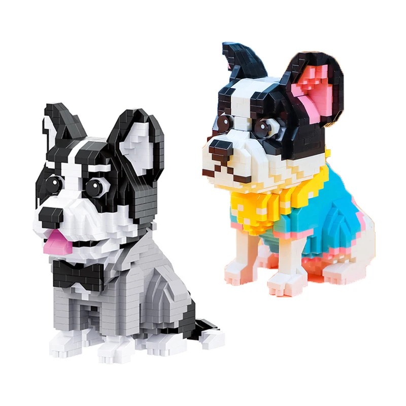 

Pet Dog Husky Bulldog Schnauzer Model Decoration DIY Animal Dog MOC Miniature Building Blocks Children's Educational Toy Gift
