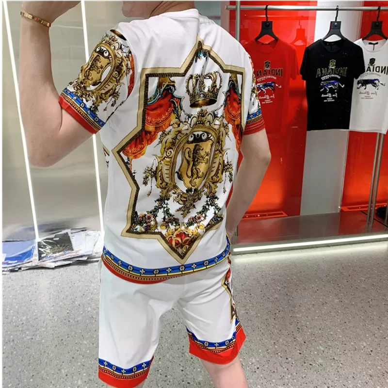 

New in Men Tracksuit Set Mens Summer New Mens printing casual Running Set men Tracksuits Short Sleeve T-shirt Shorts 2-Piece Set