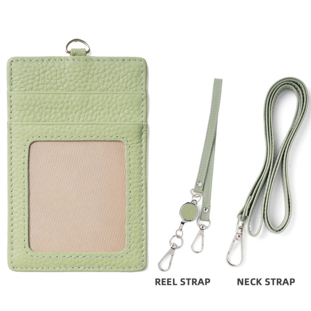 Easy Pull Buckle Lanyard Card Bag Genuine Leather Work Card Fashion Card Bag