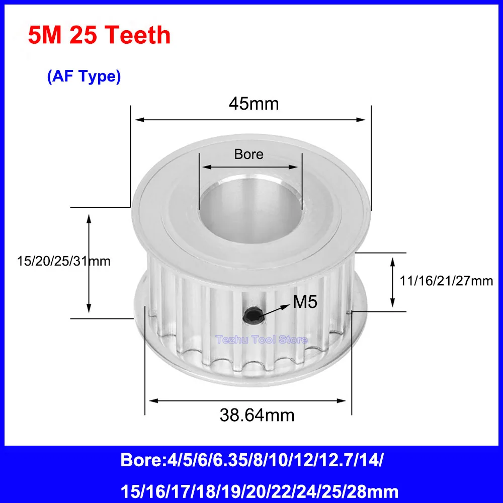 

1PCS HTD 5M Timing Pulley 25 Teeth Synchronous Belt Wheel Width 11/16/21/27mm Bore 4mm-28mm Transmission Parts