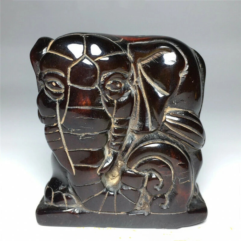 

2.36" Chinese Natural Ox Horn Hand Carving Animal Elephant Pendants Statue