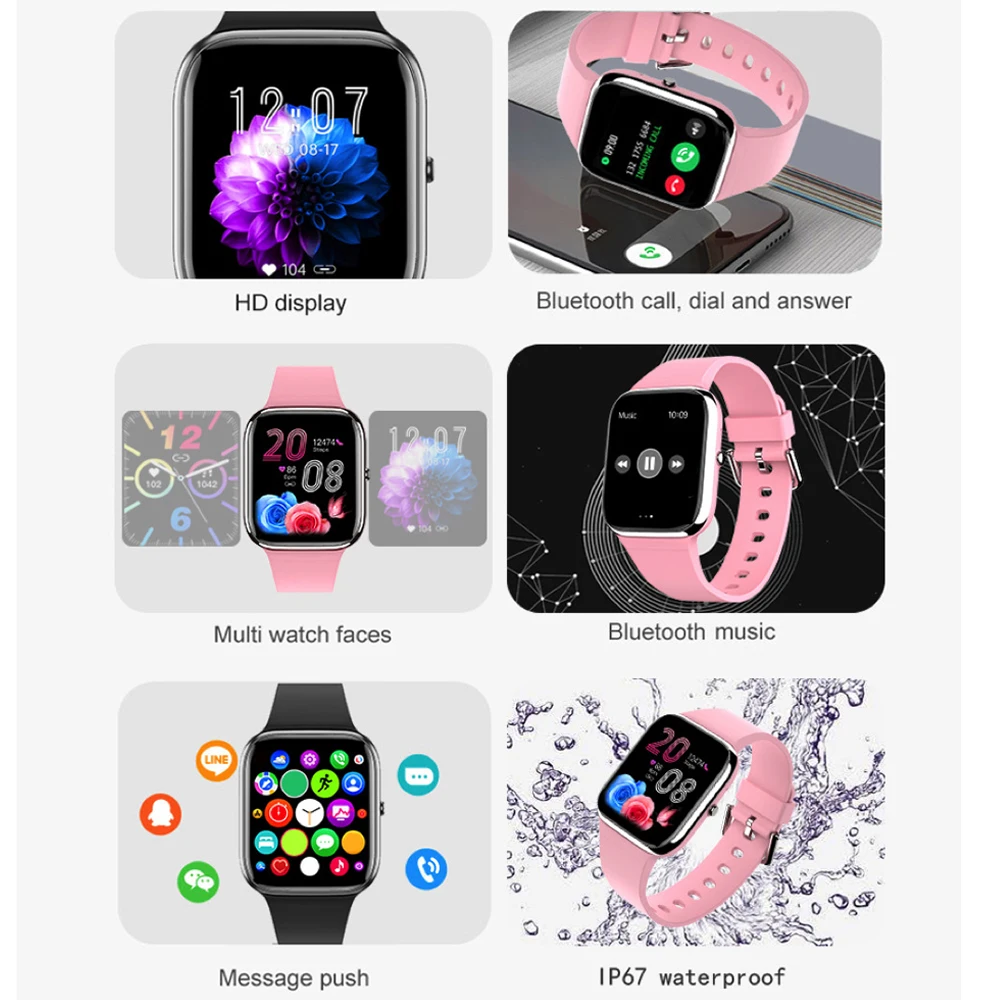 Smart Watches 1.85&quot Full Trouch Screen Sleep Heart Rate Blood Oxygen Monitoring Waterproof Smartwatch Men Women Sport Music Band