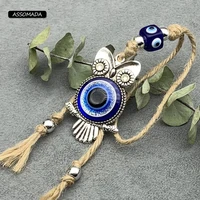 assomada hemp rope owl evil eye keychains lucky blue eye for women men bag car handmade turkish eye key pendant decoration gift