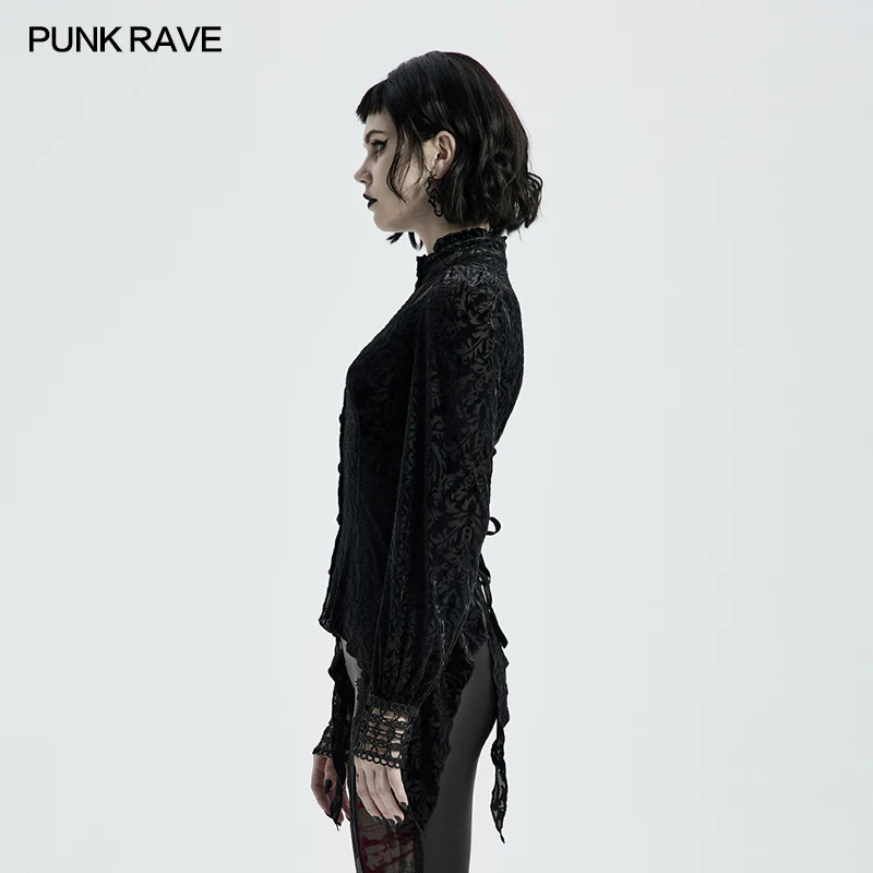 Женская готическая блузка в стиле Панк RAVE модная облегающая с длинным рукавом и
