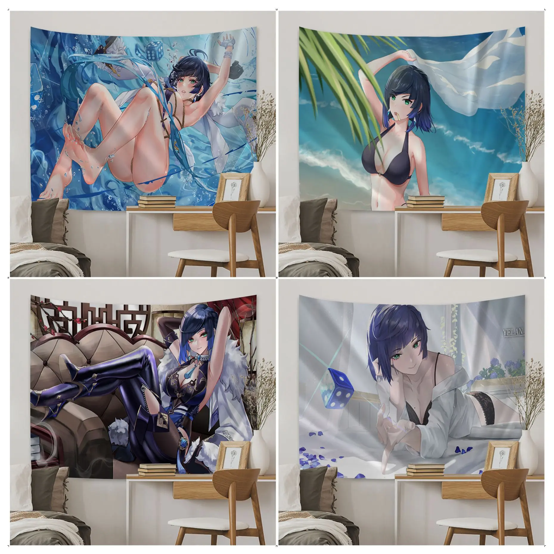 

Genshin Impact Yelan Tapestry Art Printing Bohemian Wall Tapestries Mandala Home Decor