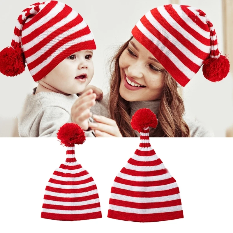 

Теплая и милая шапка. Одинаковая рождественская шапка-бини для всей семьи. Красно-белая вязаная шапка для родителей и детей.