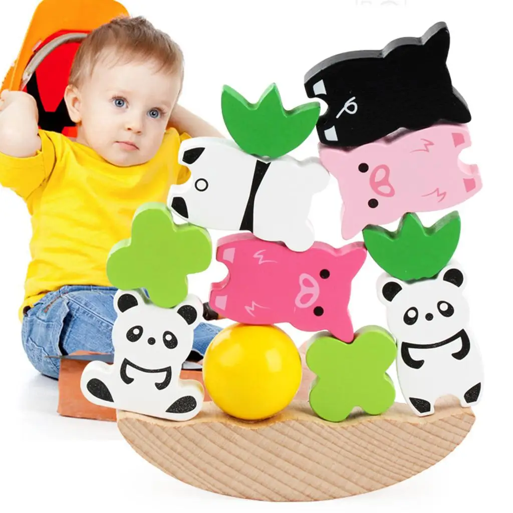 

Wooden Panda Animal Stacking Blocks Baby Toddler Toy Building