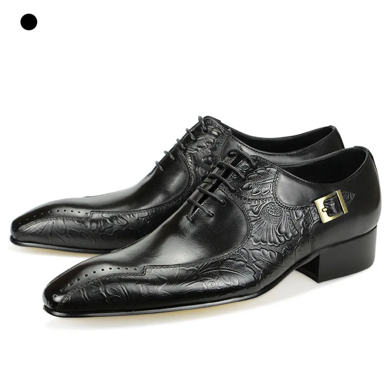 Comfortable Men Casual Leather Loafers Dress Shoes Business Printing Lace Up Buckle rubber soles chaussures homme Match the suit