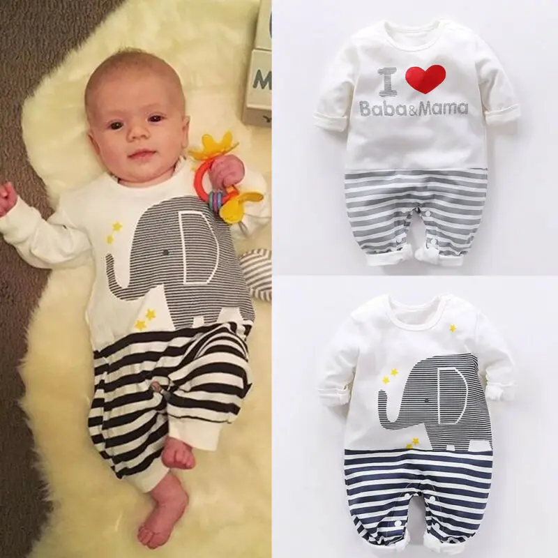 

0-18M Newborn Kids Baby Girls Boy Cute Romper Striped Baba Mama Jumpsuit Cotton Outfits Infant Autumn Winter Clothing