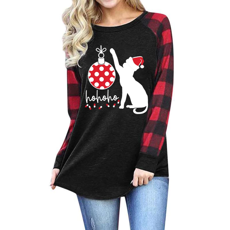 

Hohoho Christmas Cat Printed Hoodies Hip Hop Streetwear Women Hoodie Sweatshirts Fashion Warm Tops Christmas Kitten Print Hoody