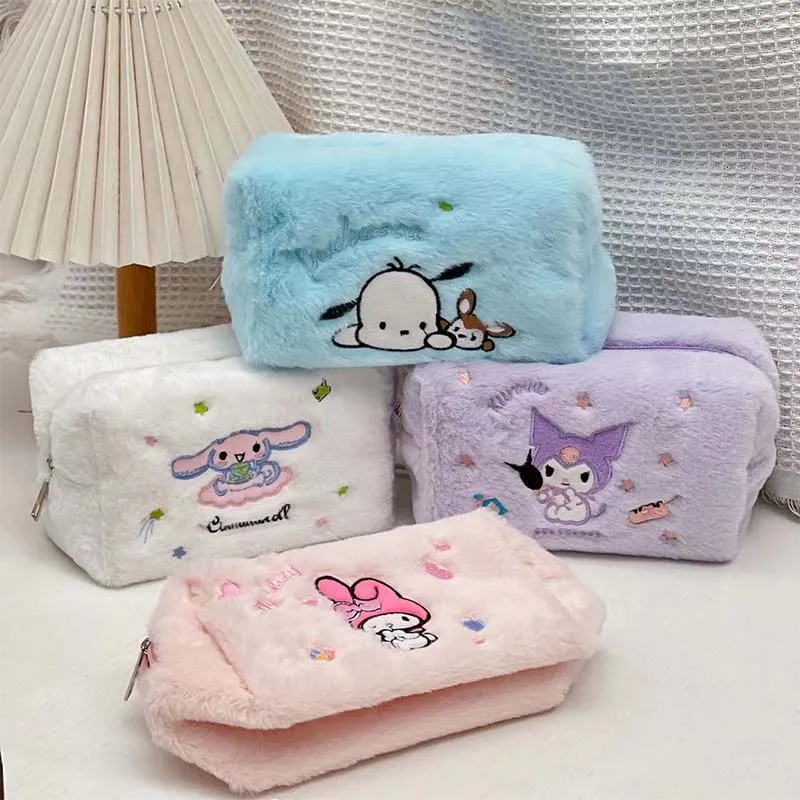 

Sanrio плюшевый карандаш, фоторучка Kuromi My Melody Cinnamoroll Pom Purin Kawaii большой емкости, пенал, сумка для хранения, студенческий подарок