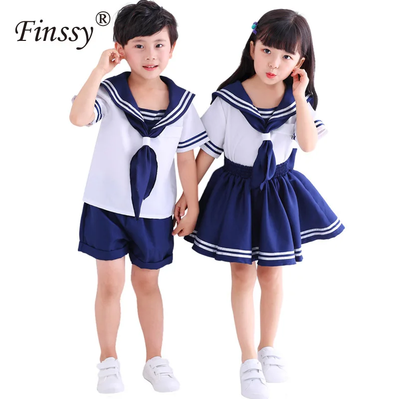 Юбка моряка для детей, красивая рубашка с коротким рукавом для девочек, летняя школьная форма, шорты для мальчиков.