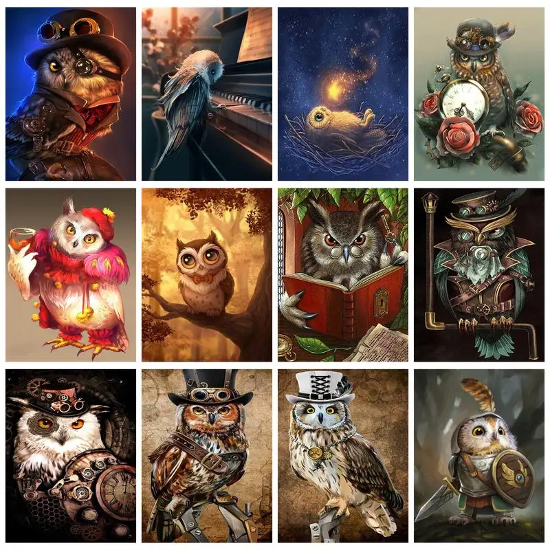 

RUOPOTY 5D DIY Diamond Painting Embroidery Owl Full Round/Square Animal Handicraft Mosaic Needlework Home Decor