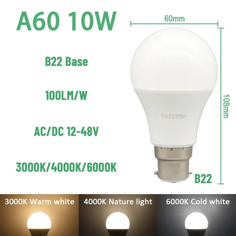 1-20pcs High lumen LED Bulb Lights  AC DC 12V 24V 36V 48V E27 B22 3W 5W 10W  for Home  Equivalent,Landscape Garden Yard Outdoor