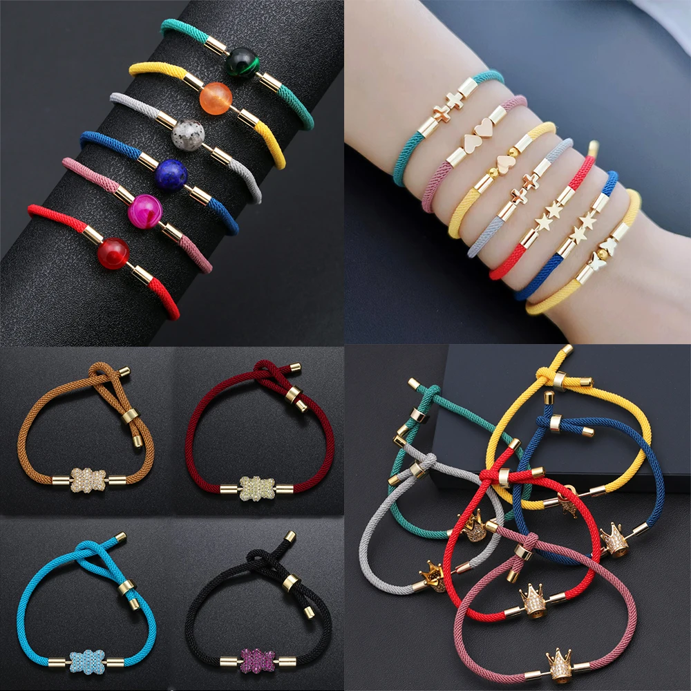 3mm Fashion Milan Stars Cross Bracelet Rope Heart-shaped Hand-woven Rope Chain Adjustable Gold-plated Copper Bracelet Making