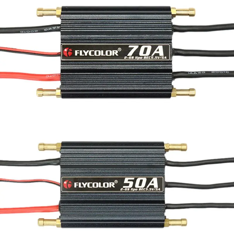 

FLYCOLOR 2 шт. бесщеточный ESC для радиоуправляемой лодки 2-6S с 5,5 V/5A BEC-70A & 50A
