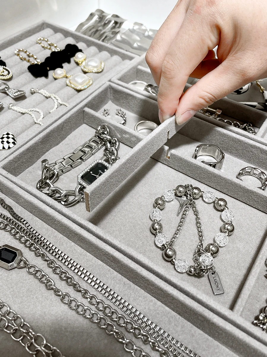 Jewelry Organizer Boxes Velvet Jewelry Storage Tray Display Ring Bracelet Necklace Storage Box Showcase Drawer Organizer Trays