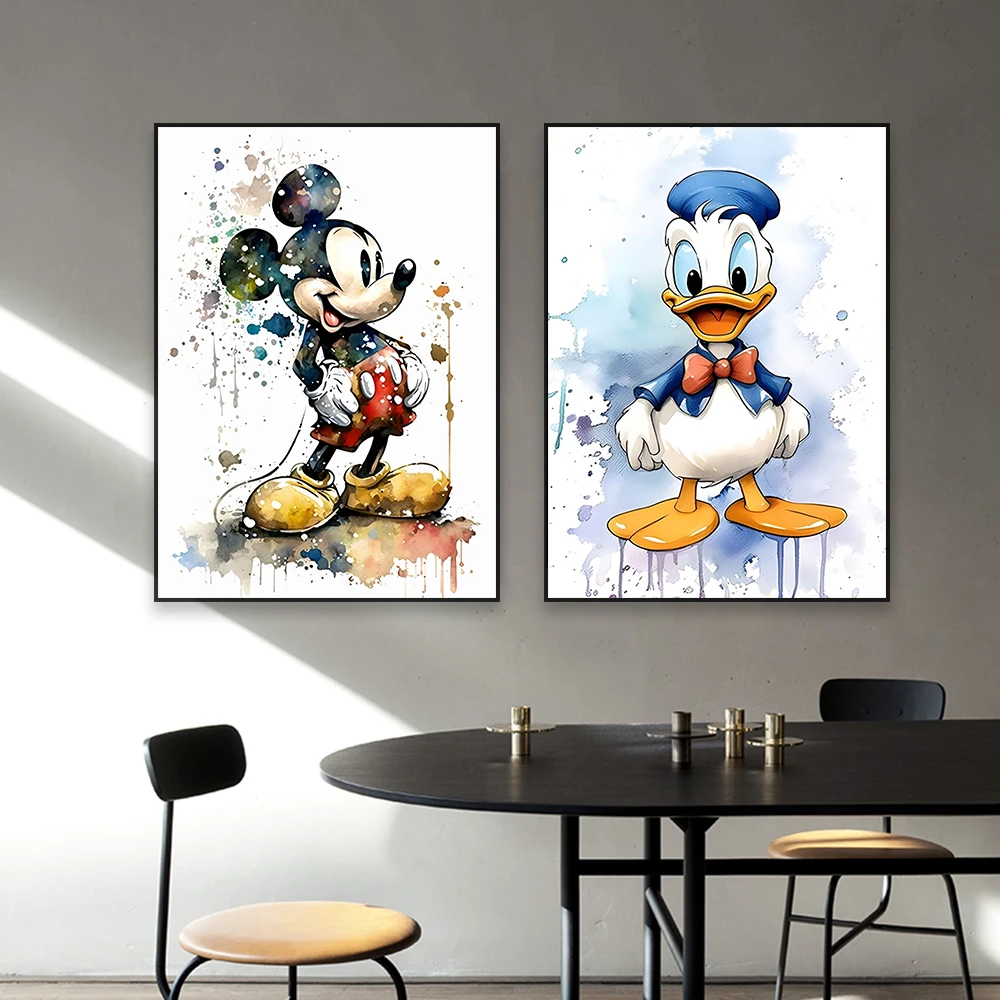 Акварель Дональд Дак Забавный постер диснеевские Мультяшные принты красочные