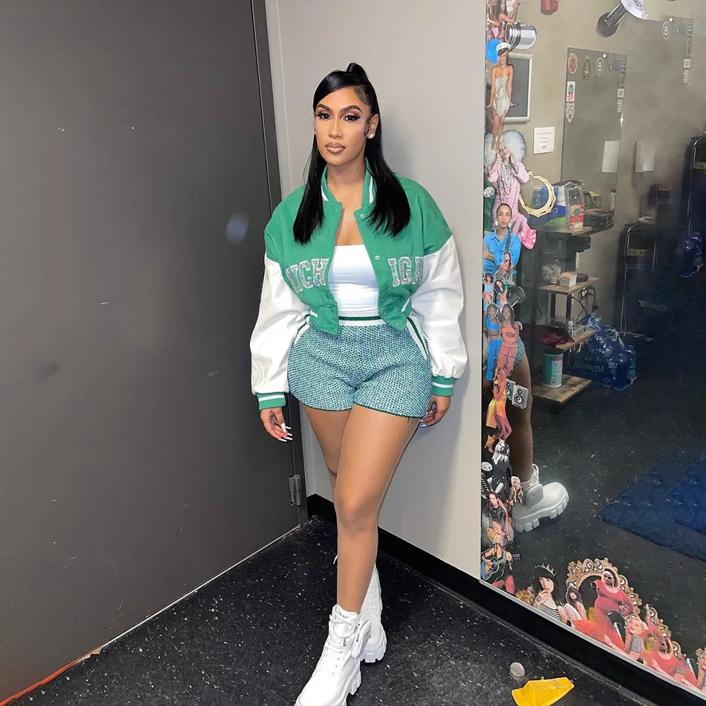 

Echoine Autmn Winter Long Sleeve Letter print Jacket Sweatshirt Baseball Hip Hop Bomber Patchwork Oversize Jacket Coat for Women