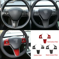 real dry carbon fiber car steering wheel trim cover interior sticker for tesla model 3 model y
