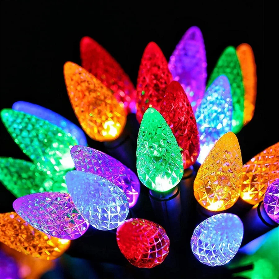 8 Modes Outdoor 10M 100LED Christmas Garland String Lights Waterproof C6 Strawberry Fairy Lights for Garden Wedding Party Decor