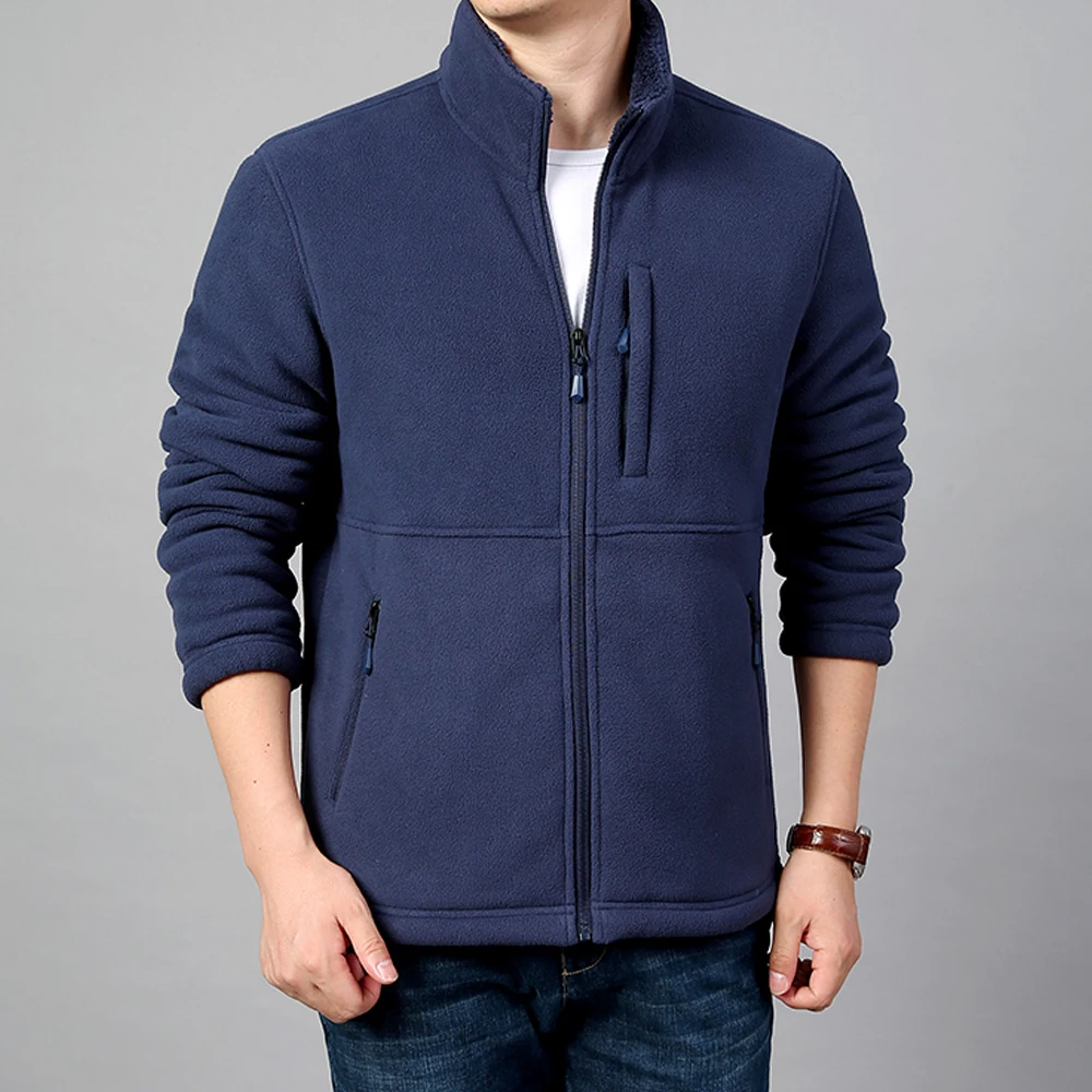 Polar Fleece Men's Autumn And Winter Casual Loose Double-sided Thickened Sweater Warm Stand Collar Jacket