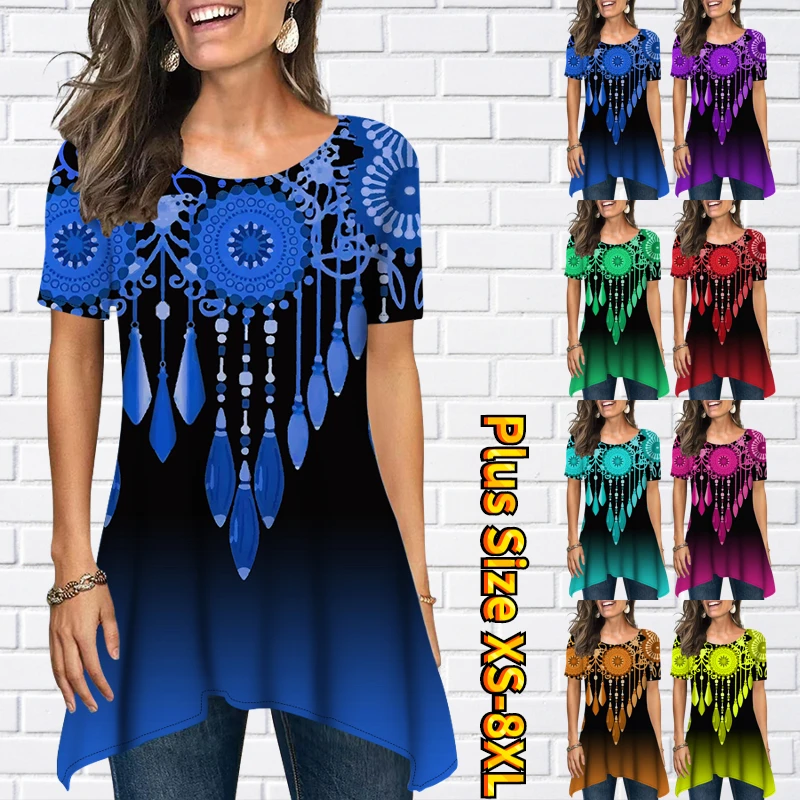 

2023 New Summer Round Neck Casual Fashion Short Sleeve T-Shirt New Design Printing Pullover Top Women's 3D Printing T-Shirt Top
