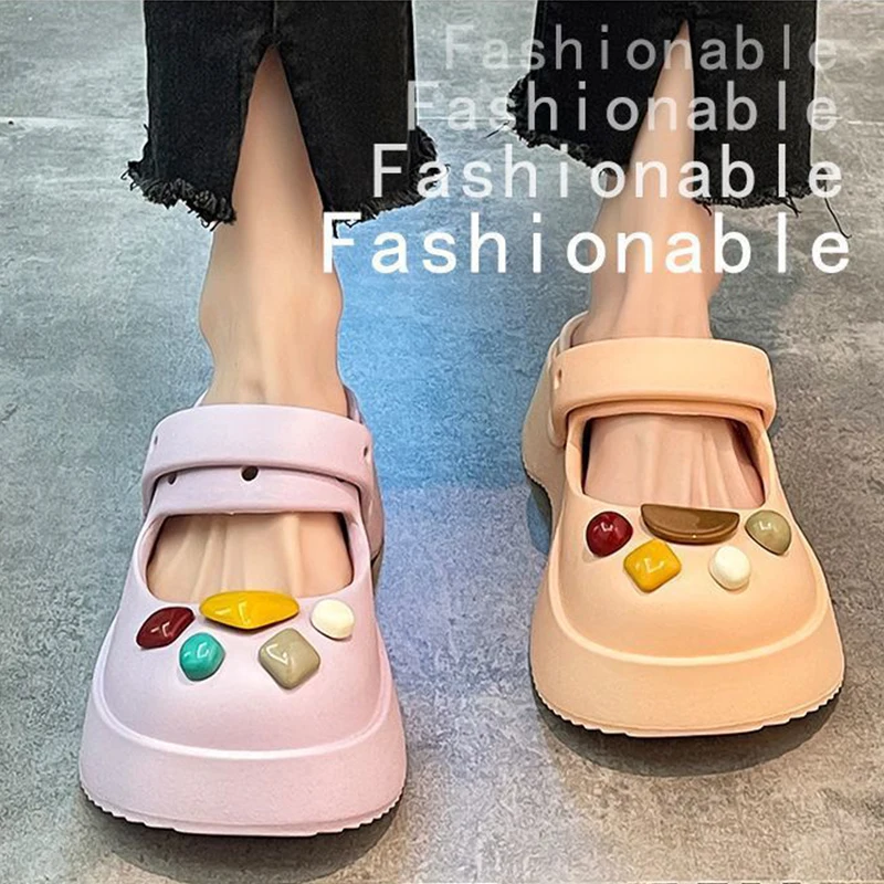 EVA Thick Bottom Hole Shoes Summer Beach Sandals Slippers Fashion Thick Women Slippers Anti Slip Outdoor Beach Summer Slippers