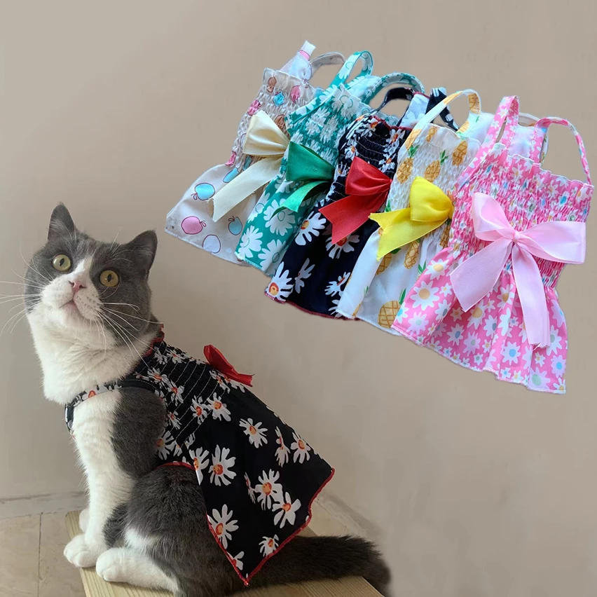

Милое Цветочное платье на бретельках, одежда для девочек и кошек, платье принцессы, дышащая юбка с бантом для милой собаки, товары для щенков...