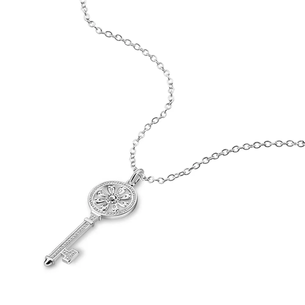 

ziqiudie 925 Sterling Silver Classic Key Pendant Necklace Simple women's collarbone chain OL Silver short necklace birthday girl