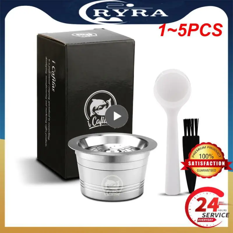 

1~5PCS Reusable Coffee Capsule For Nespresso Stainless Steel Espresso Cups Refillable Coffee Pods Capsule With Tamper Dosing