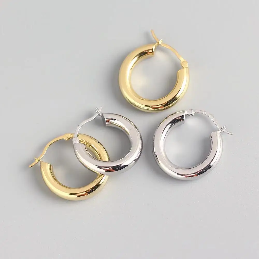 

Round Circle Earring Women 925 Stamp Hoop Earrings for Women Gold/Silver Color Earrings Jewelry Gifts Stainless Steel Earrings