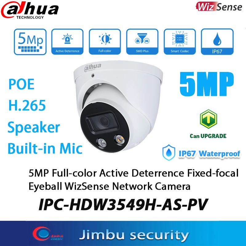 

Dahua 5MP POE Full Color IP Camera IPC-HDW3549H-AS-PV Alarm Built-in Mic and Speaker WizSense CCTV Video Indoor Dome Camera