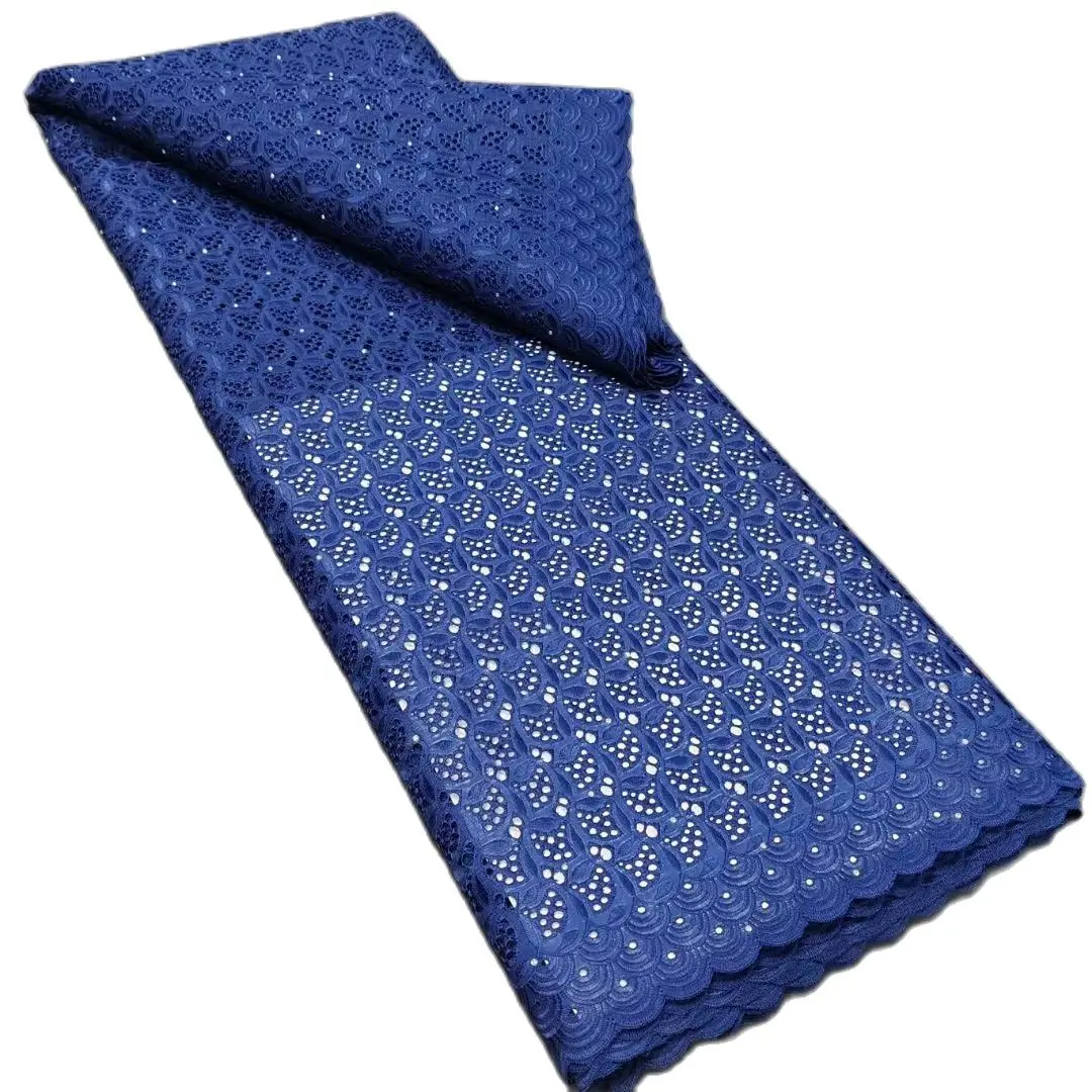 

New Arrival Swiss Voile Lace Fabric High Quality African Cotton Dry Lace with Heavy Crystal for Women Party Dresses