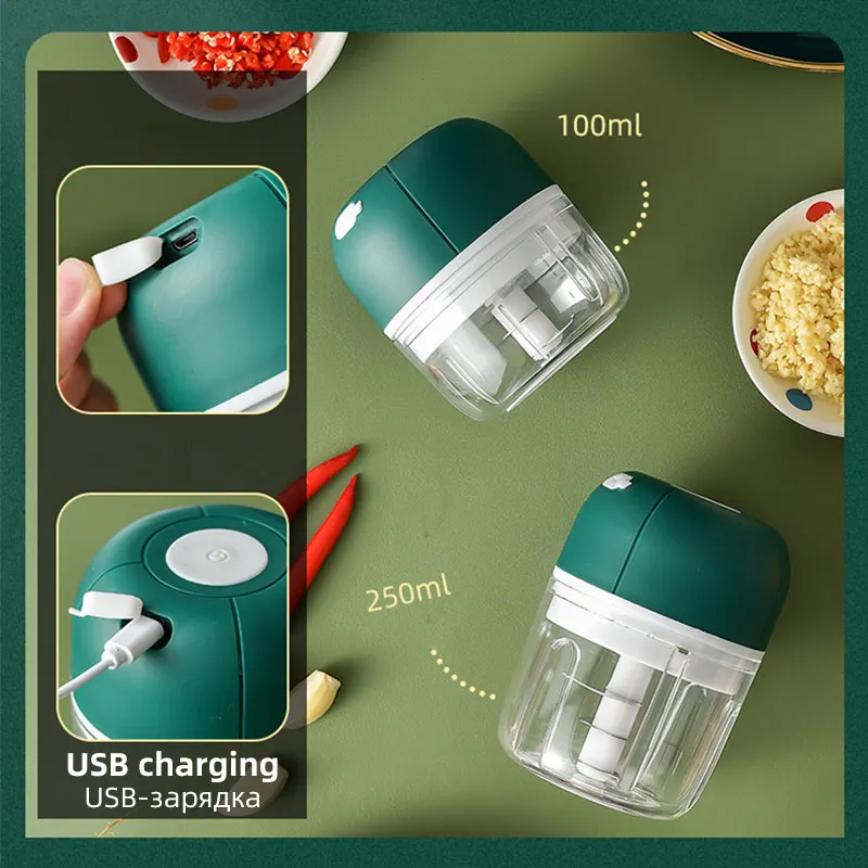 

100/250ml Electric Garlic Chopper Household Portable USB Charging Chili Crusher Mini Meat Grinder Baby Complementary Food Mixer