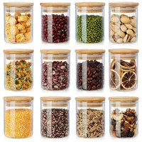 Hot XD-12 Pack Glass Jars Set, Spice Jars With Bamboo Lids, Clear Glass Food Storage Containers, Kitchen Canisters Set