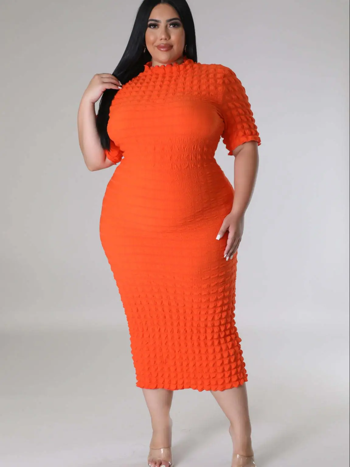 Plus Size Party Dress Plaid Elegant Pretty Women Cloth Chubby Female Casual Luxury Long Robe 2023 Summer Trendy New Midi Dress