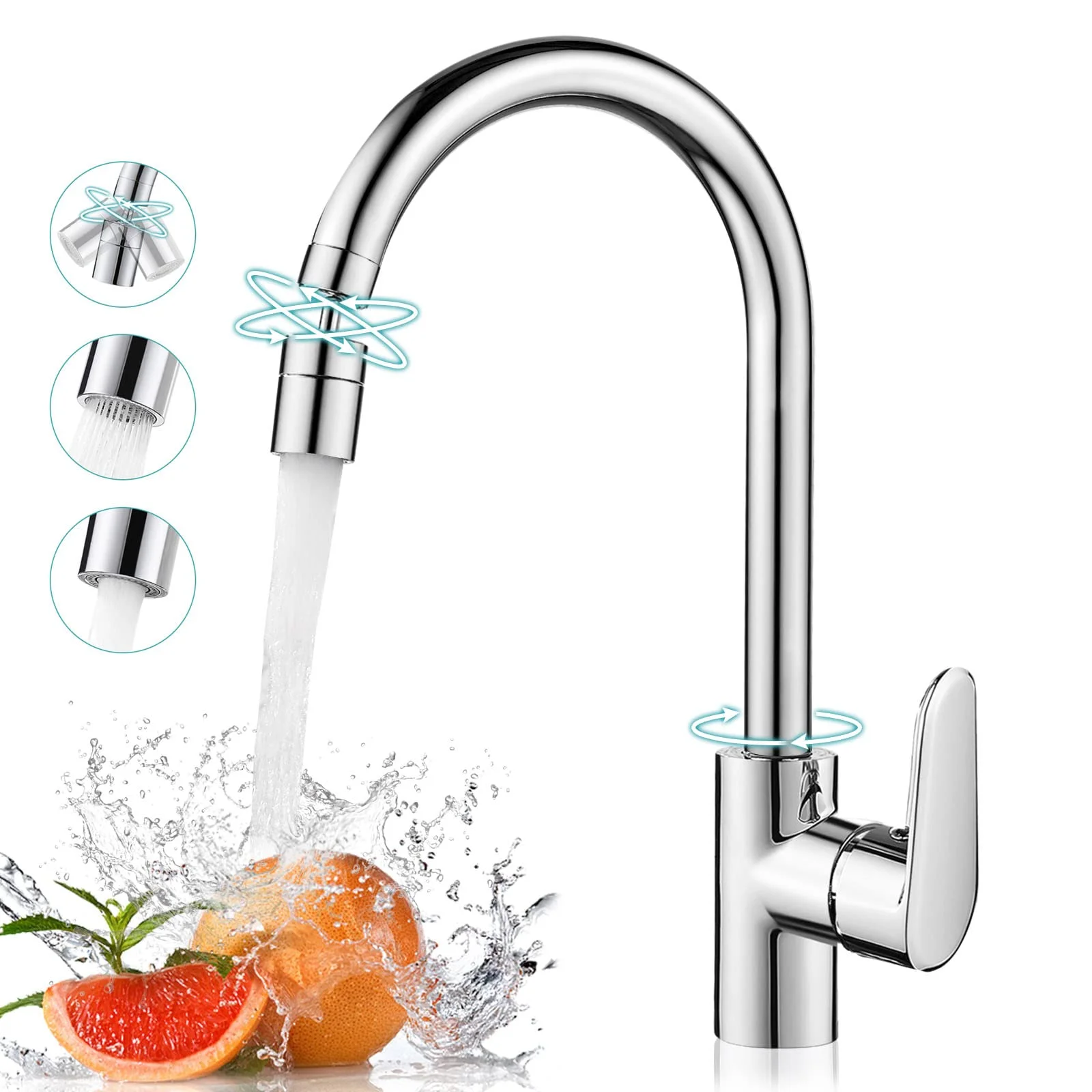 

Kisimixer Kitchen Sink Mixer Tap with 360° Swivel Spout Twist Dual Function Single Lever Hot Cold Water Kitchen Mixer Taps