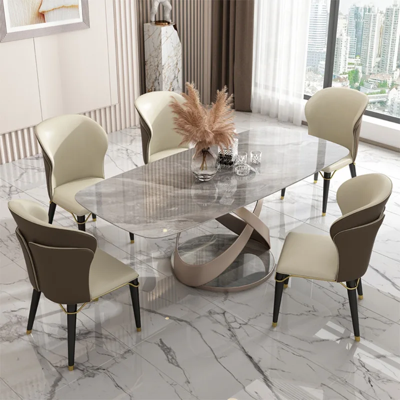 

Glossy Rock Slab Dining Table Modern Minimalist Light Luxury High-End Combination of High-End Rectangular Dining Table