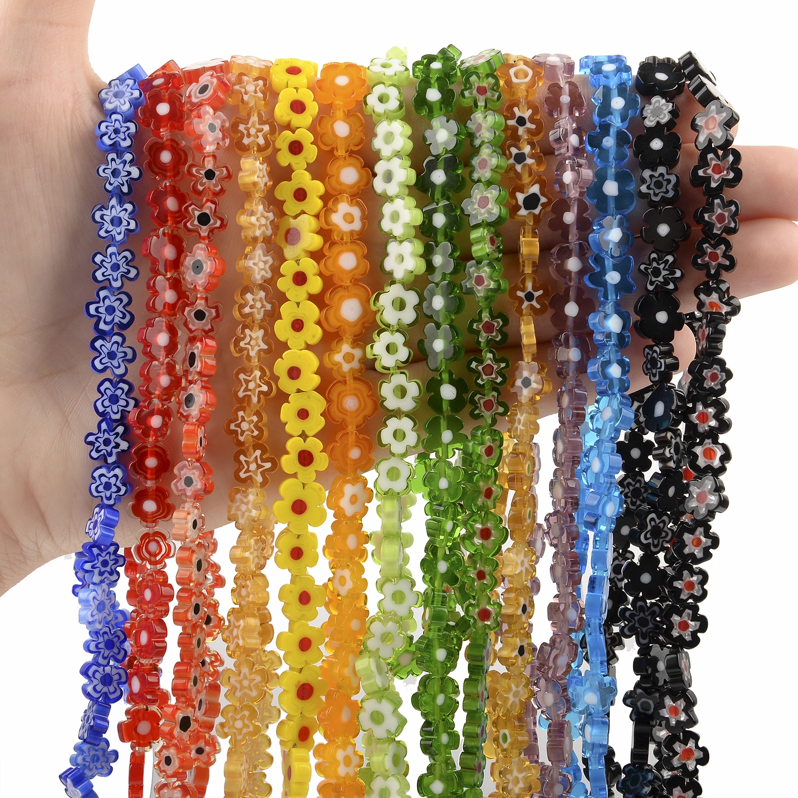 

Стеклянные бусины в форме цветка, красочные круглые бусины-разделители для изготовления ювелирных изделий, браслетов, ожерелий, аксессуаро...
