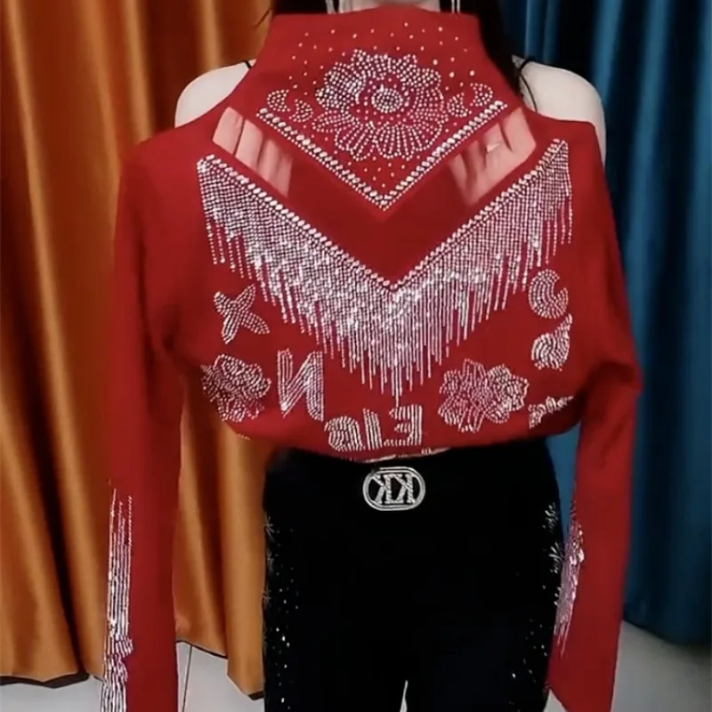 Женская однотонная футболка с длинными рукавами и воротником-стойкой со