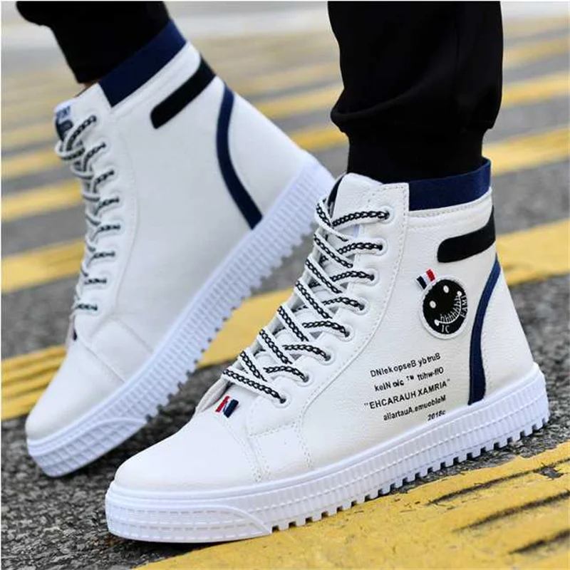 

Men's Skateboarding Shoes High-Top Sneakers Casual Sports Shoes Male Street Shoes Flats Leather Walking Shoes Chaussure Homme