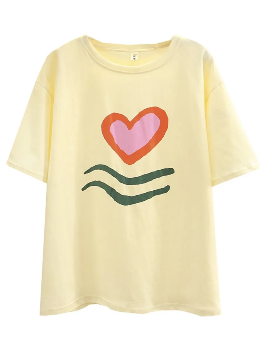 

Women's Plus Size T-Shirt Cotton 2022 Summer Casual Print Heart Short Sleeves Tops