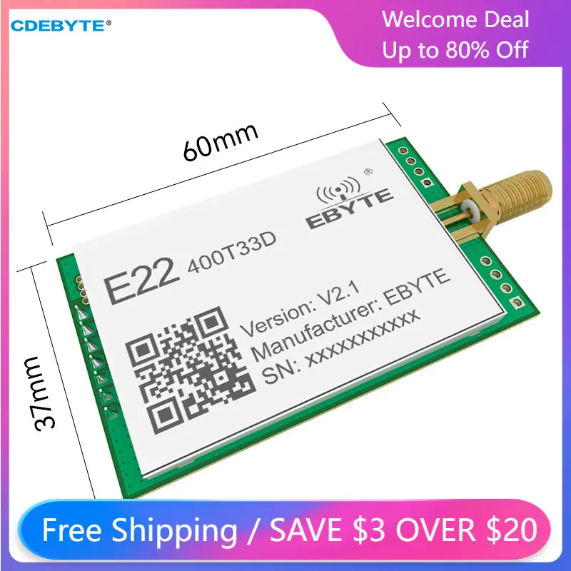 CDEBYTE SX1268 433 МГц LoRa модуль E22-400T33D-V2.1 Высокая мощность 33 дБм 16 км Дальняя передача Watchdog TTL/RSSI/LBT