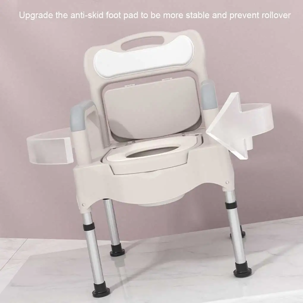 

Home Elder Toilet Chair with Handle Adults Pregnant Bathroom Adjustable Potty Stool Soft Backrest Commode Toilets Beige PU